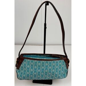 Vintage Y2K Fossil Teal/Brown Cloth Bagette Shoulder Bag